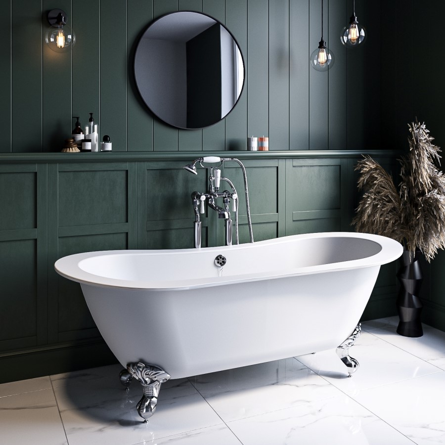 Freestanding Double Ended Bath Matt White with Chrome Feet 1700 x 745mm - Park Royal