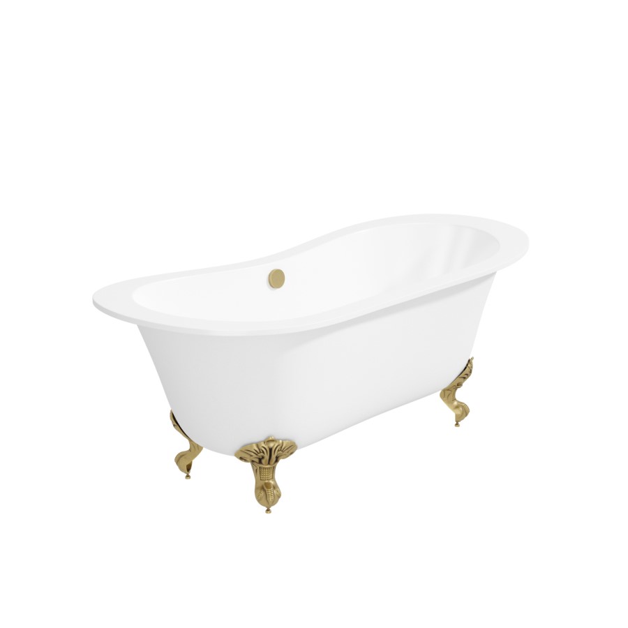 Freestanding Double Ended Slipper Bath with Brushed Brass Feet  1700 x 745mm - Park Royal