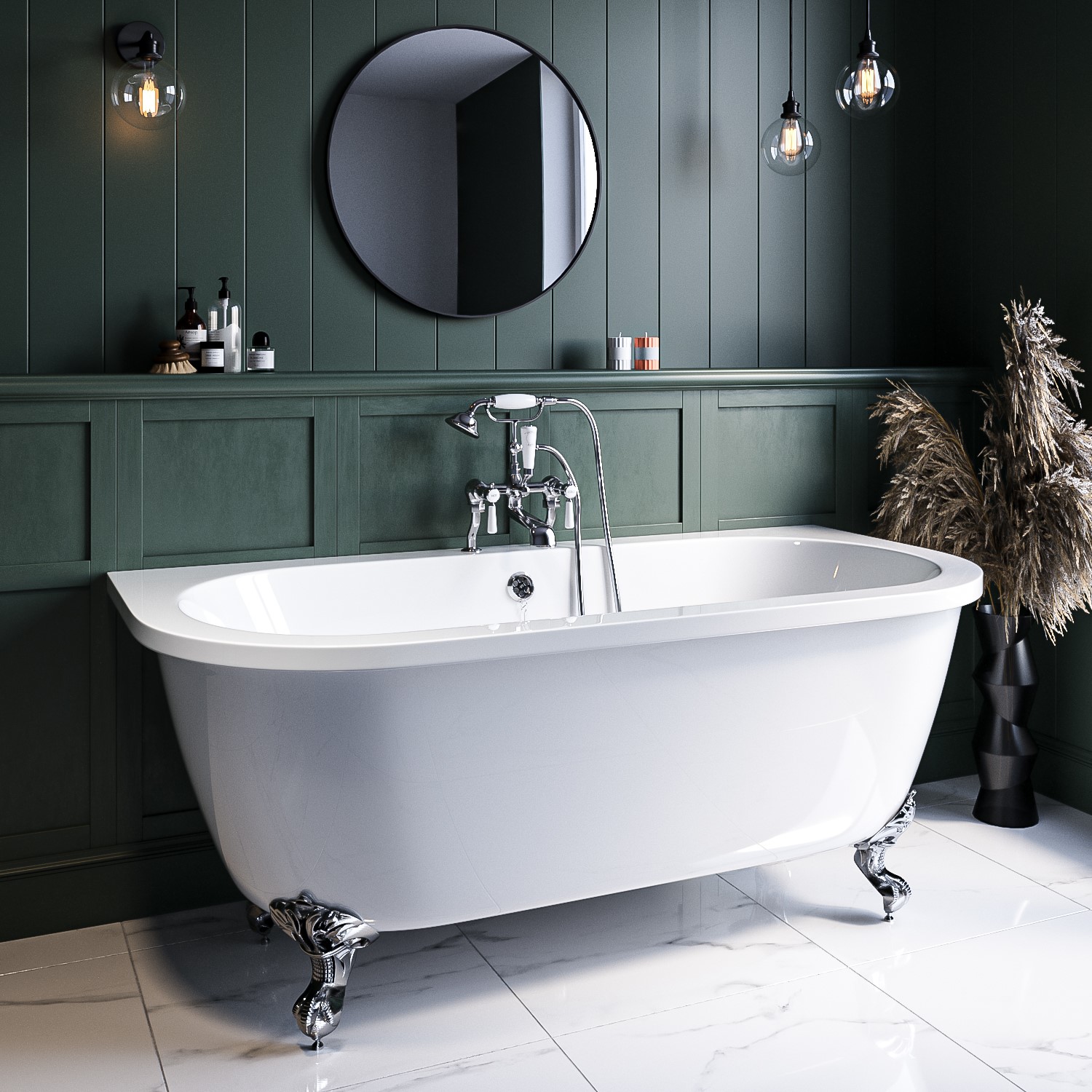 Park Royal White Freestanding Double Ended Back To Wall Bath With Chrome Feet 1700 X 745Mm