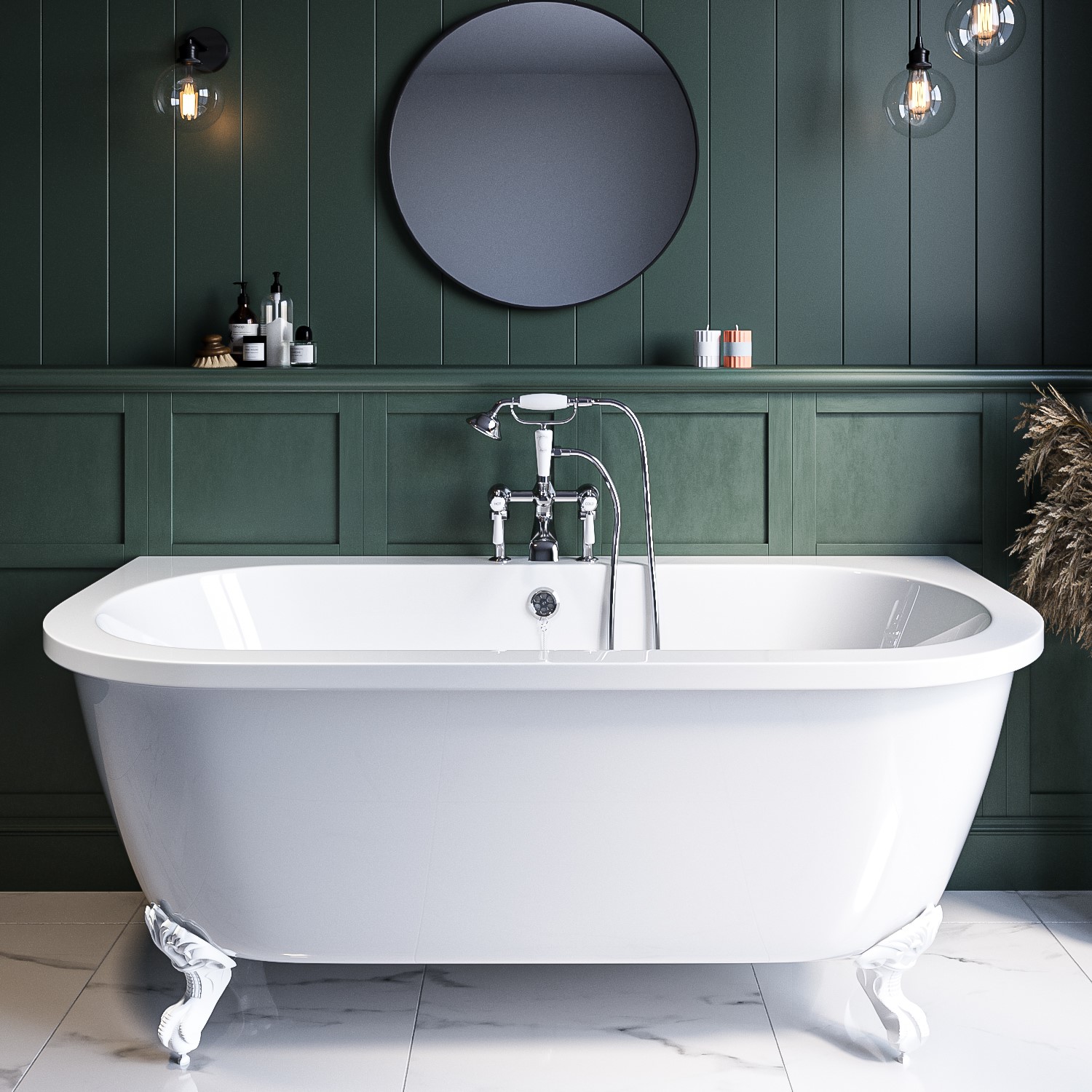Park Royal White Freestanding Double Ended Back To Wall Bath With Feet 1700 X 620Mm