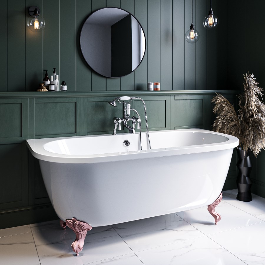 Freestanding Double Ended Back to Wall Bath with Pink Feet 1700 x 745mm - Park Royal