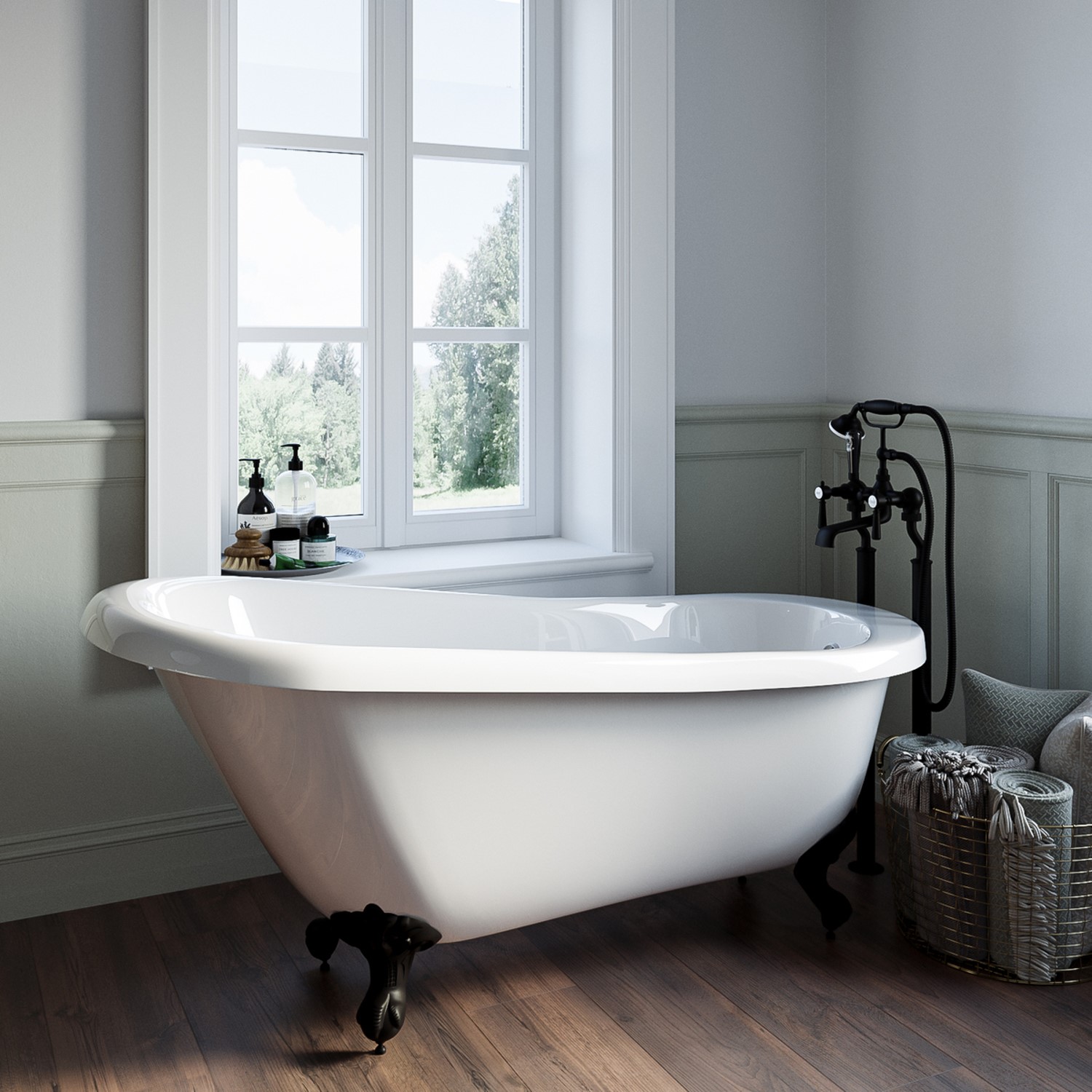 Park Royal White Freestanding Single Ended Roll Top Slipper Bath With Black Feet 1555 X 725Mm Size 5