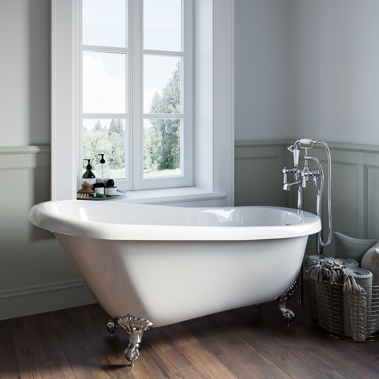Park Royal White Freestanding Single Ended Roll Top Slipper Bath With Chrome Feet 1555 X 725Mm Size 5