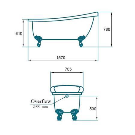 Freestanding Roll Top Slipper Bath With Chrome Feet - L1570 x W705mm - Park Royal