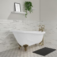 Grade A2 - Freestanding Single Ended Roll Top Slipper Bath with Brushed Brass Feet 1550 x 725mm - Park Royal