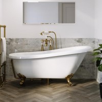 Freestanding Single Ended Roll Top Slipper Bath with Brushed Brass Feet 1550 x 725mm - Park Royal Freestanding Single Ended Roll Top Slipper Bath with Brushed Brass Feet 1550 x 725mm - Park Royal
