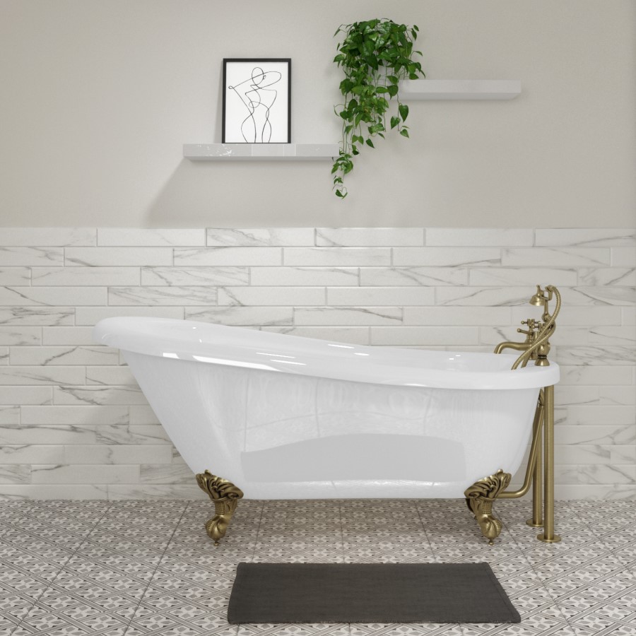 Grade A2 - Freestanding Single Ended Roll Top Slipper Bath with Brushed Brass Feet 1550 x 725mm - Park Royal