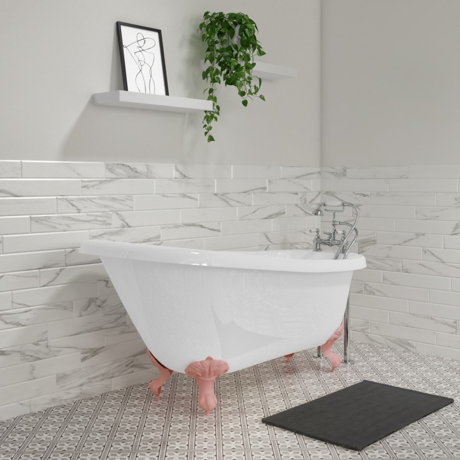 Freestanding Single Ended Roll Top Slipper Bath with Pink Feet 1550 x 725mm - Park Royal