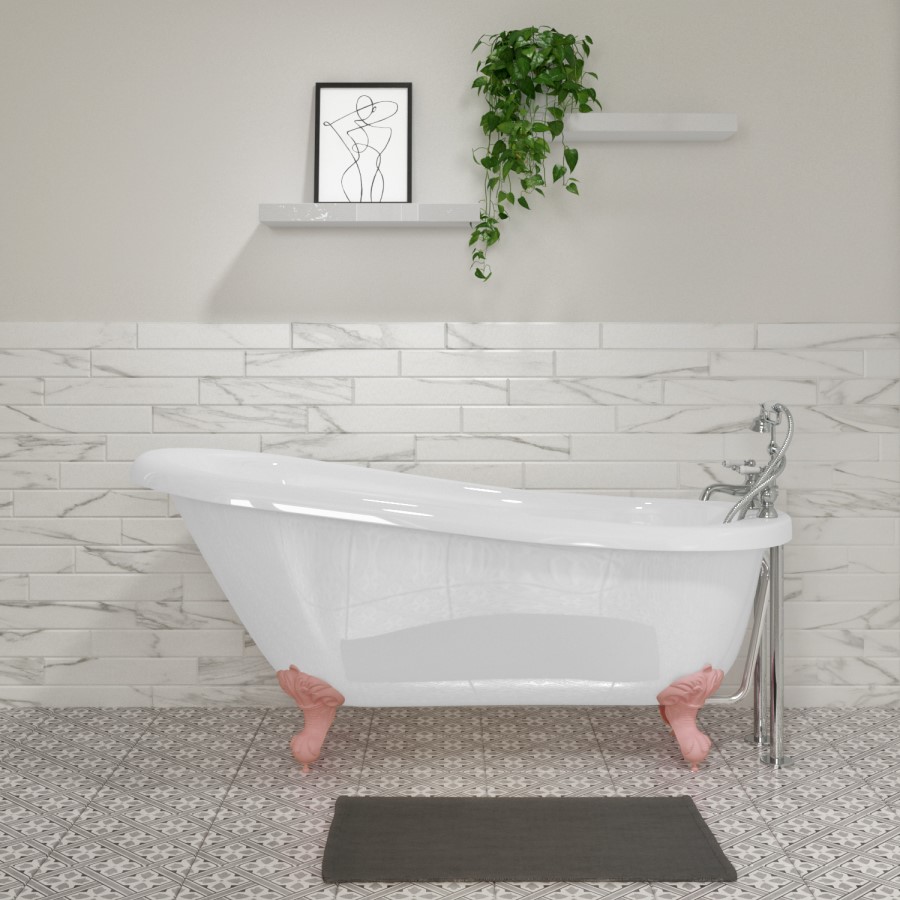 Freestanding Single Ended Roll Top Slipper Bath with Pink Feet 1550 x 725mm - Park Royal