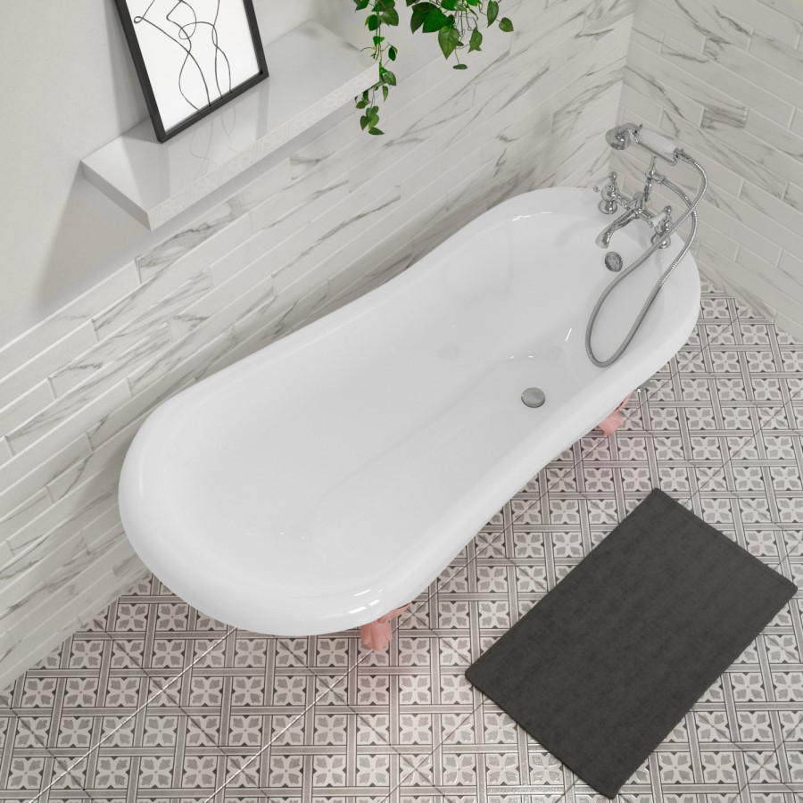 Freestanding Single Ended Roll Top Slipper Bath with Pink Feet 1550 x 725mm - Park Royal