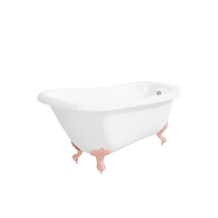 Freestanding Single Ended Roll Top Slipper Bath with Pink Feet 1550 x 725mm - Park Royal