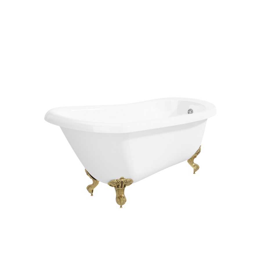 Grade A2 - Freestanding Single Ended Roll Top Slipper Bath with Brushed Brass Feet 1550 x 725mm - Park Royal