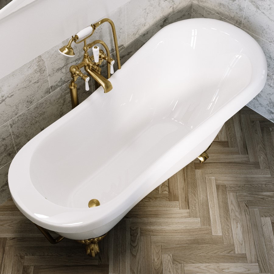 Freestanding Single Ended Roll Top Slipper Bath with Brushed Brass Feet 1550 x 725mm - Park Royal