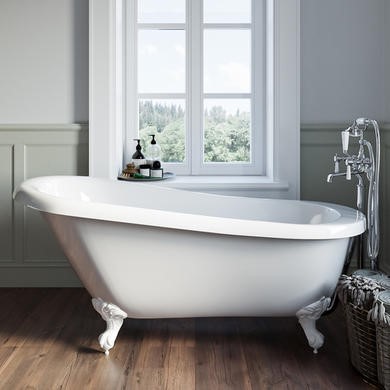 Freestanding Single Ended Roll Top Slipper Bath with White Feet 1700 x 710mm - Park Royal