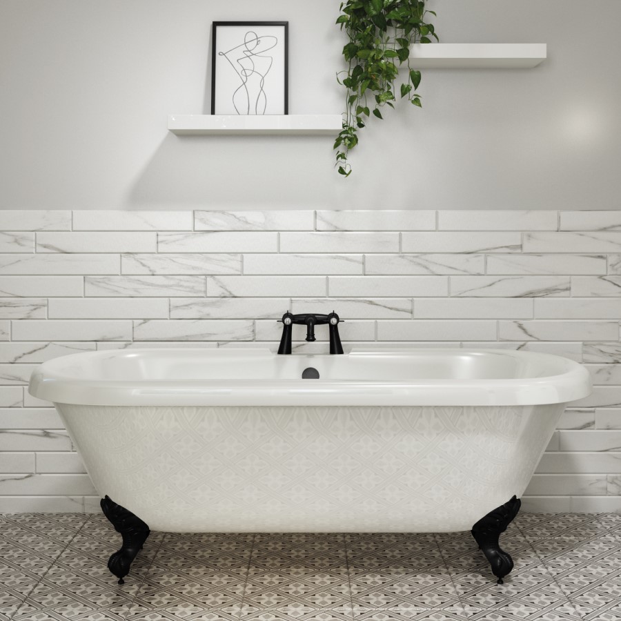 Freestanding Double Ended Roll Top Bath with Black Feet 1795 x 785mm - Park Royal