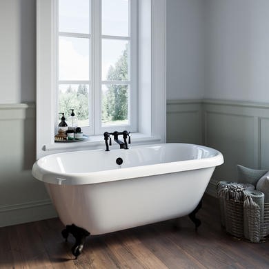 Freestanding Double Ended Roll Top Bath with Black Feet 1690 x 740mm - Park Royal