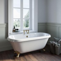 Freestanding Double Ended Roll Top Bath with Brushed Brass Feet 1690 x 740mm - Park Royal Freestanding Double Ended Roll Top Bath with Brushed Brass Feet 1690 x 740mm - Park Royal
