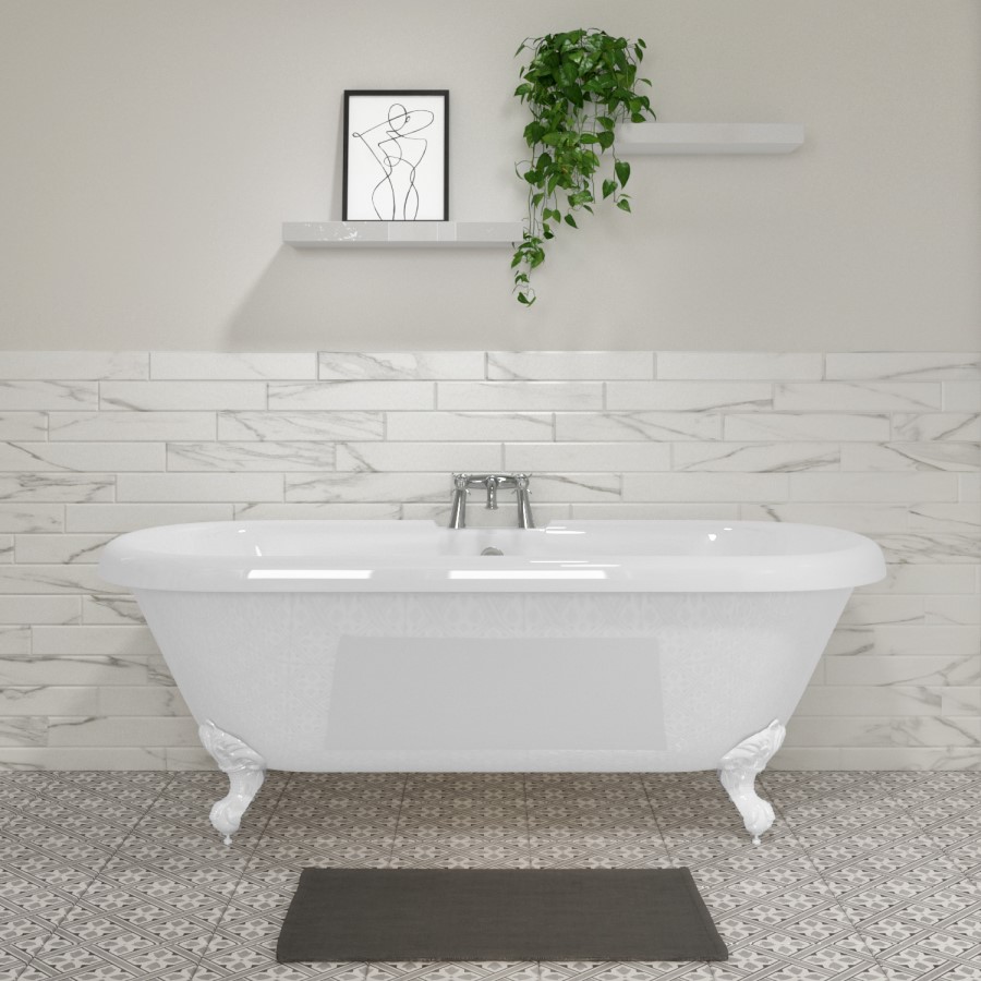 Freestanding Double Ended Roll Top Bath with White Feet 1795 x 785mm - Park Royal