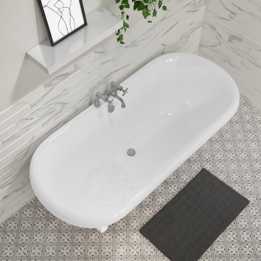 Freestanding Double Ended Roll Top Bath with White Feet 1795 x 785mm - Park Royal