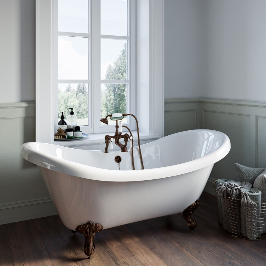 Freestanding Double Ended Roll Top Bath with Bronze Feet 1750 x 740mm - Park Royal