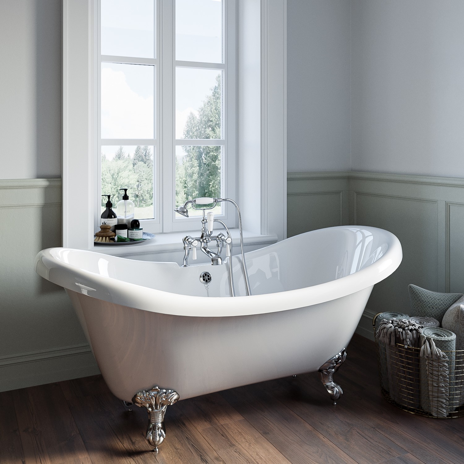 Park Royal White Freestanding Double Ended Roll Top Bath With Chrome Feet 1750 X 740Mm