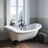 Freestanding Double Ended Roll Top Bath with Black Feet 1750 x 740mm - Park Royal Freestanding Double Ended Roll Top Bath with Black Feet 1750 x 740mm - Park Royal