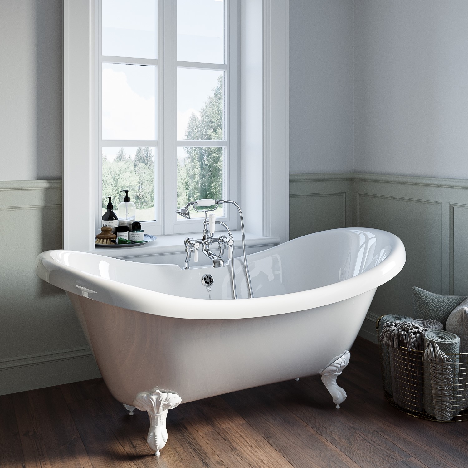 Park Royal White Freestanding Double Ended Roll Top Bath With Feet 1750 X 740Mm