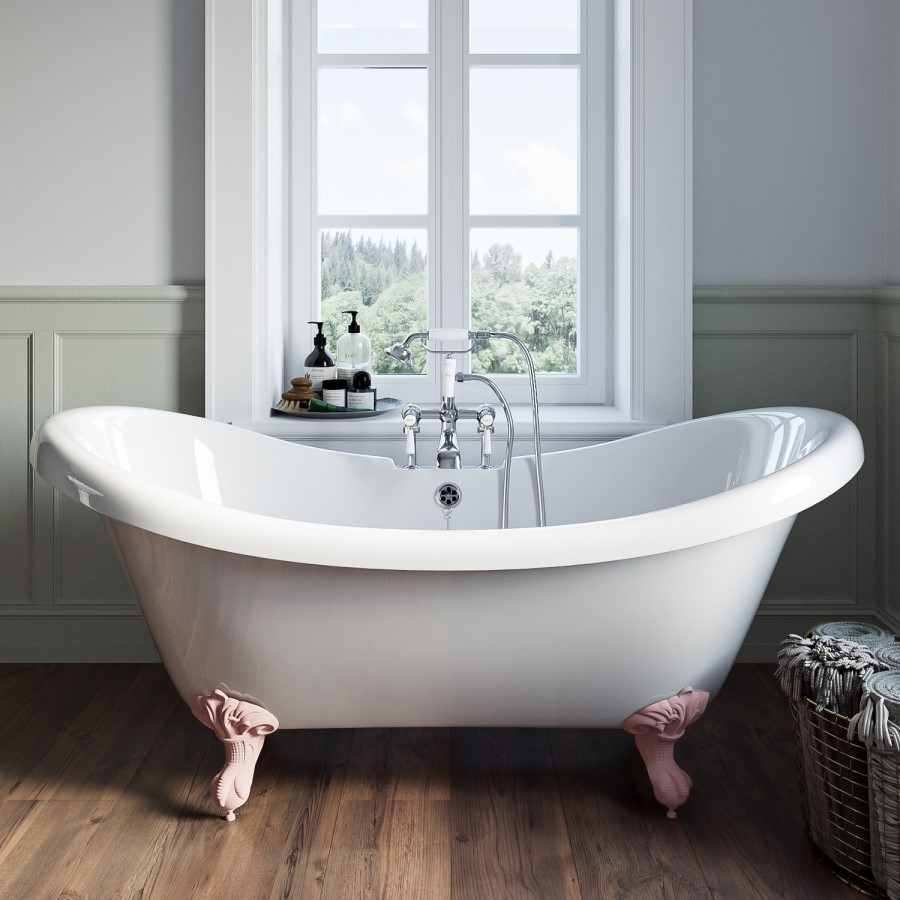 Freestanding Double Ended Roll Top Bath with Pink Feet 1750 x 740mm - Park Royal