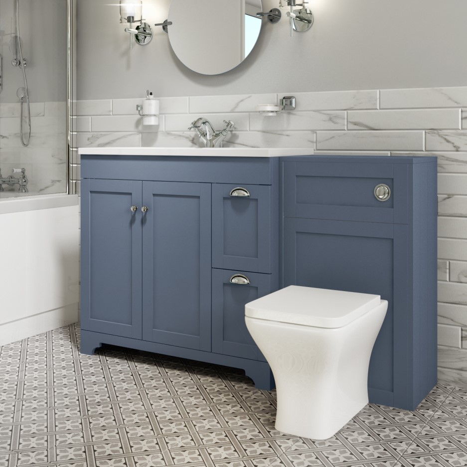 1400mm Toilet and Basin Combination Unit with Modern Toilet Blue