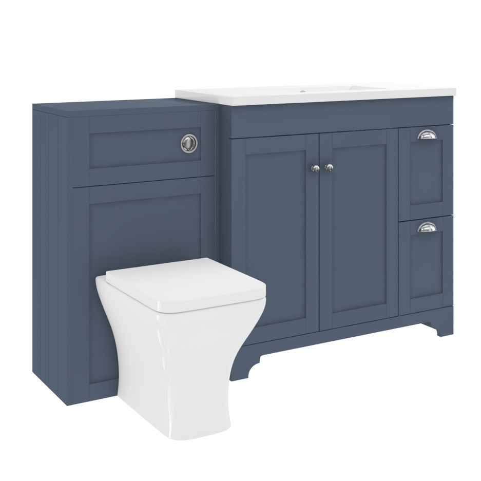 1400mm Toilet and Basin Combination Unit with Modern Toilet Blue