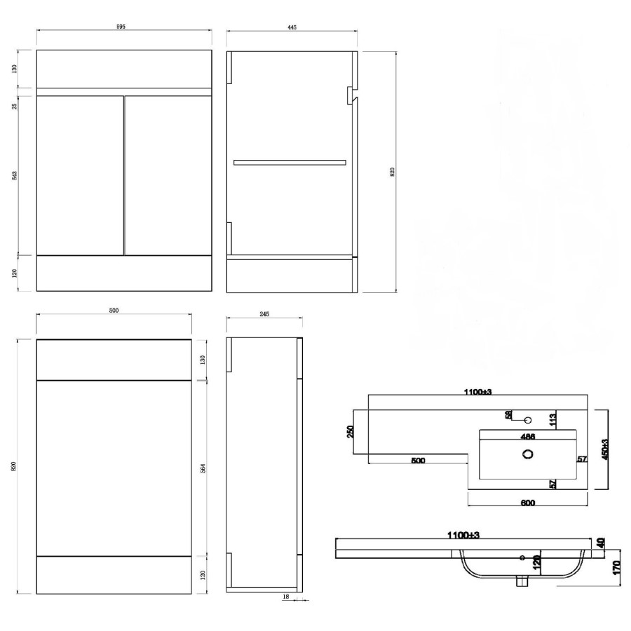 1100mm White Toilet and Sink Unit Left Hand with Square Toilet - Florence