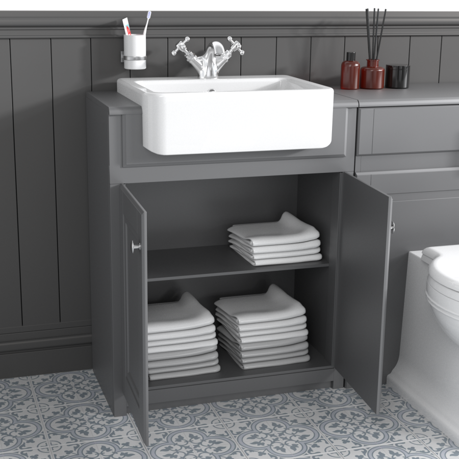 Toilet and Basin Combination Unit - 2 Door - Grey - Traditional- Westbury