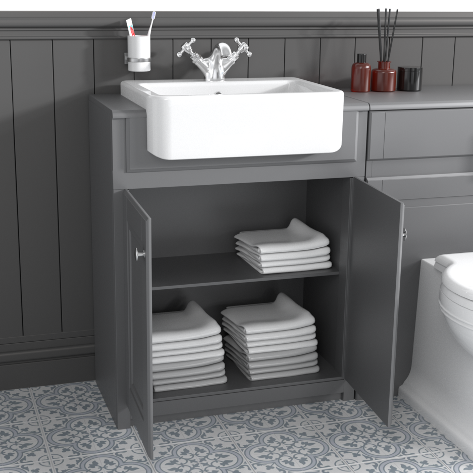 Toilet and Basin Combination Unit 2 Door Grey Traditional