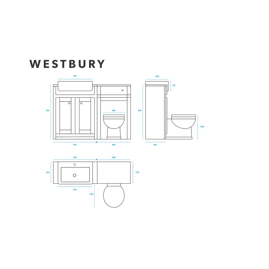 Toilet and Basin Combination Unit - 2 Door - Grey - Traditional- Westbury