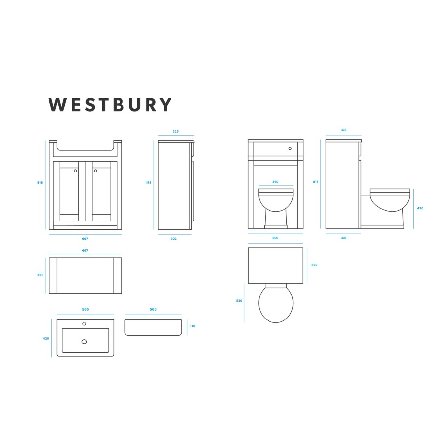 Toilet and Basin Combination Unit - 2 Door - Grey - Traditional- Westbury