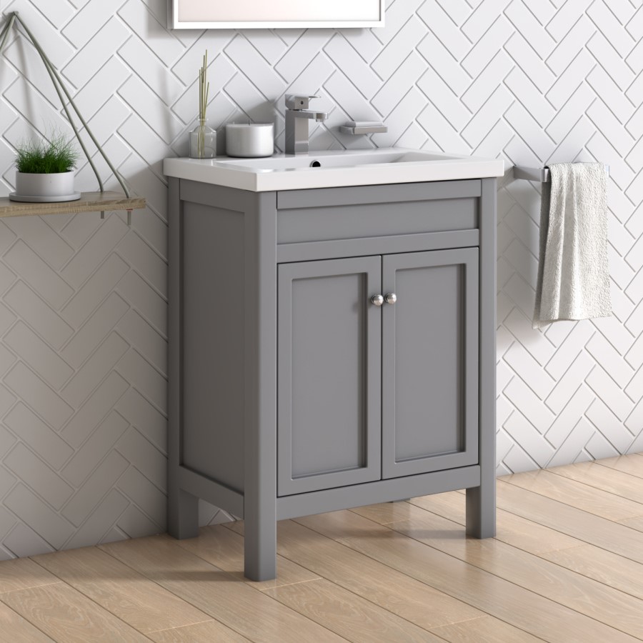 600mm Freestanding Grey Vanity Unit with Basin - Avebury