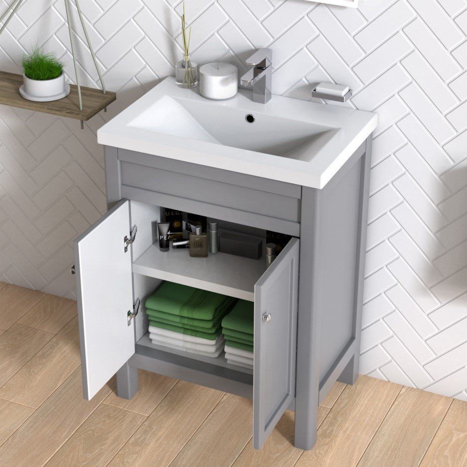 600mm Freestanding Grey Vanity Unit with Basin Avebury Better Bathrooms