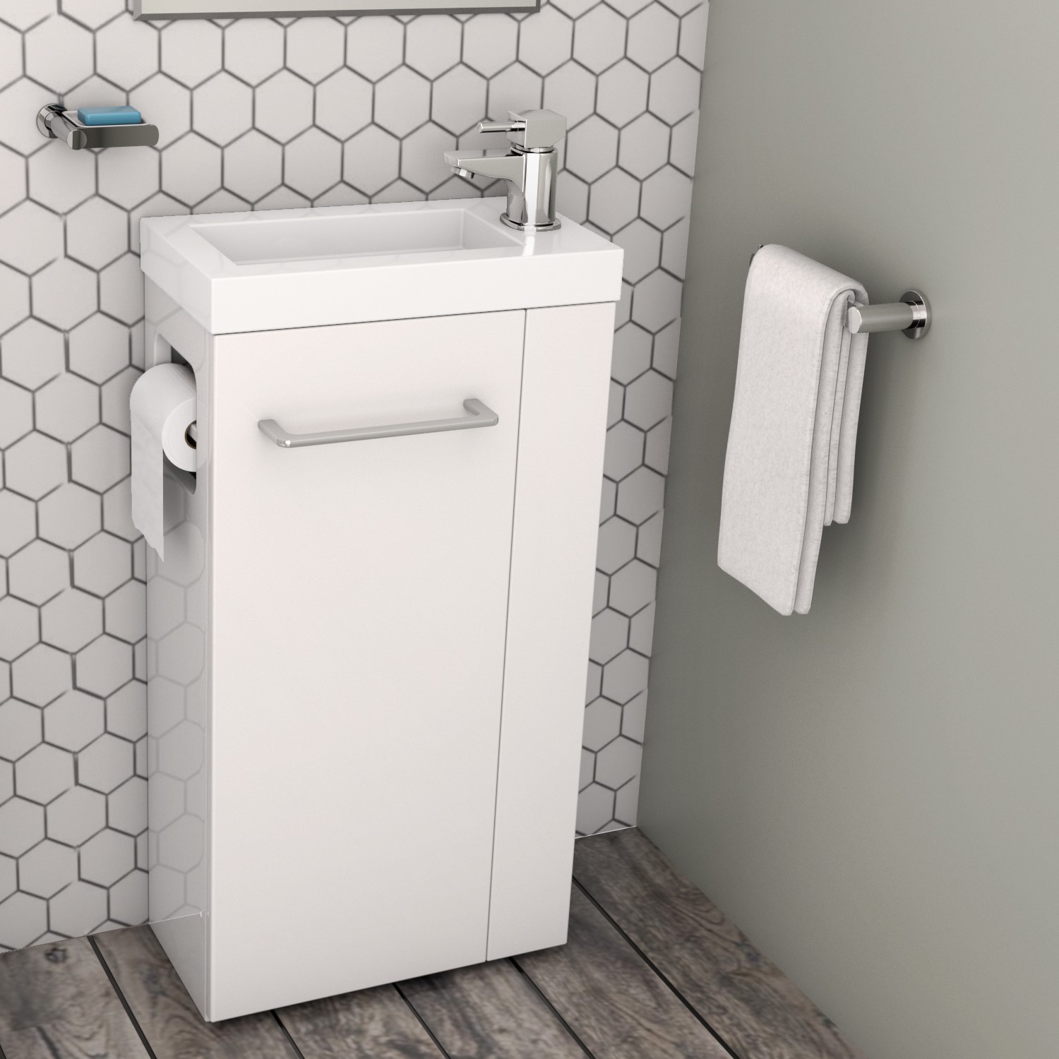 433mm White Cloakroom Vanity Unit With, Bathroom Vanity Unit With Towel Rail