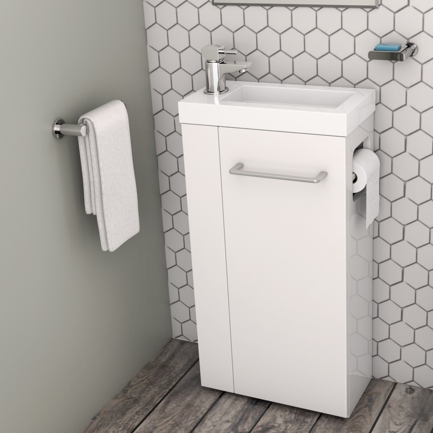 440mm White Cloakroom Vanity Unit With, Cloakroom Vanity Unit With Towel Rail