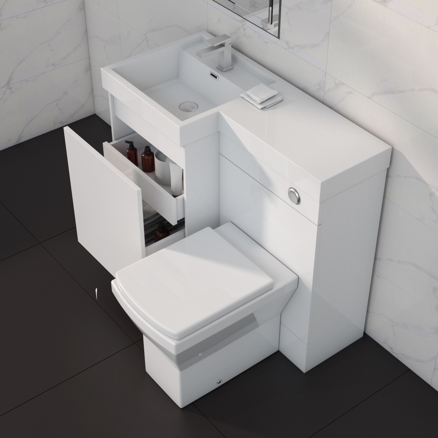 900mm Toilet And Basin Combination Unit 2 Drawers White Left Hand Agora Better Bathrooms 900mm Toilet And Basin Combination Unit 2 Drawers White Left Hand Agora Better Bathrooms