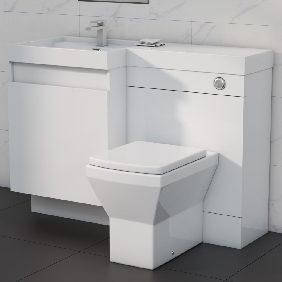 1200mm Toilet and Basin Combination Unit 2 Drawers White Left