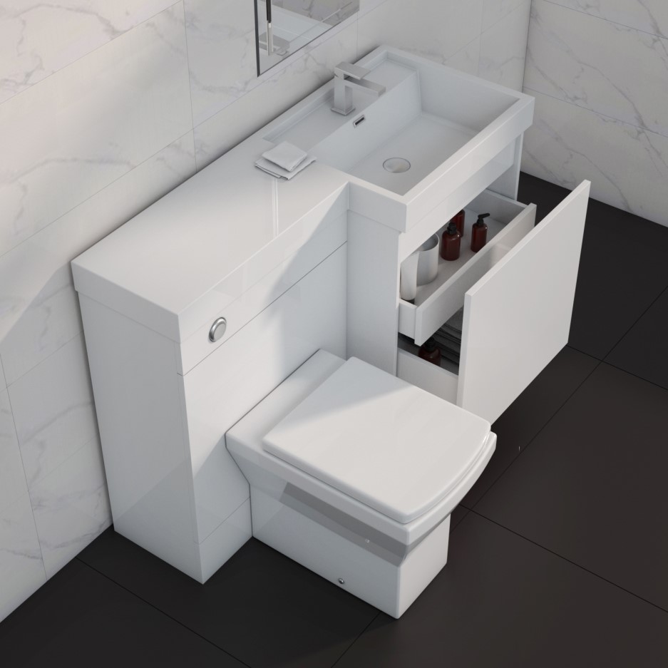 1200mm Toilet and Basin Combination Unit 2 Drawers White Right