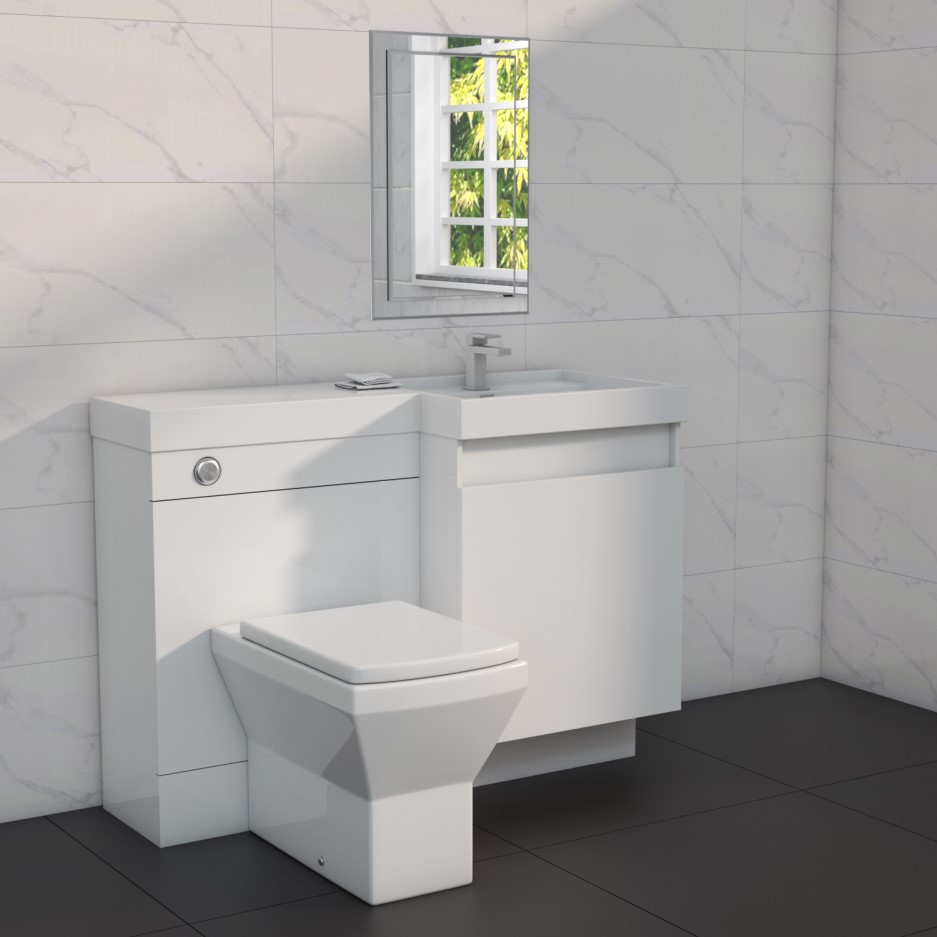 1200mm Toilet and Basin Combination Unit 2 Drawers White Right