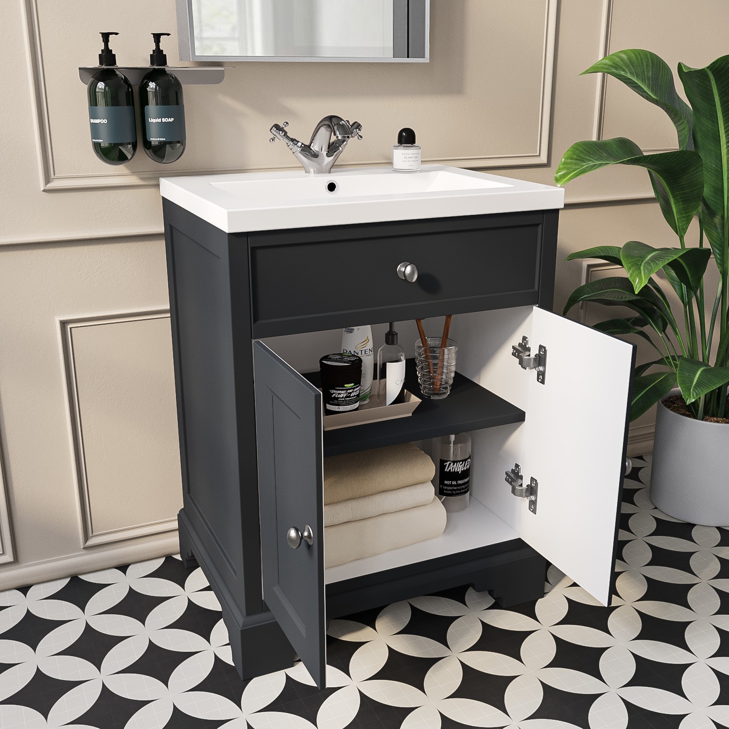600mm Grey Freestanding Vanity Unit With Basin Burford Better Bathrooms
