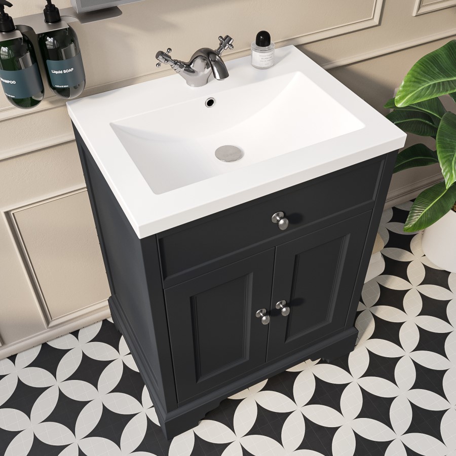 610mm Grey Freestanding Vanity Unit with Basin - Burford