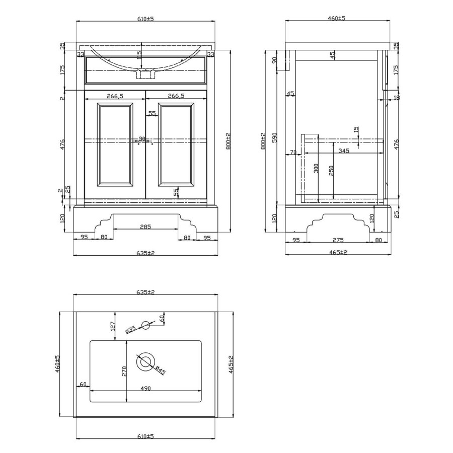 610mm Grey Freestanding Vanity Unit with Basin - Burford