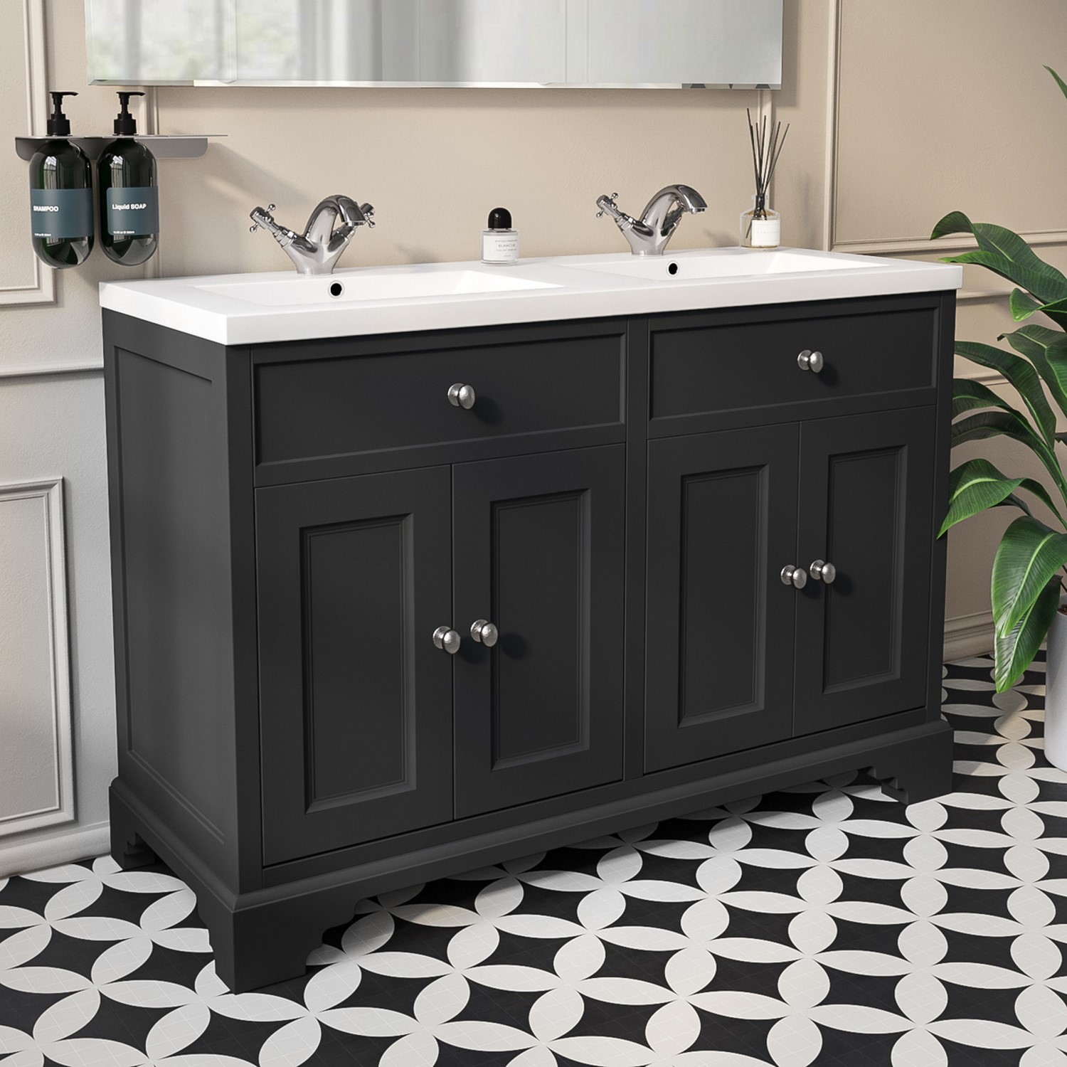 1207mm Grey Freestanding Double Vanity Unit With Basin Burford Better Bathrooms - Double Basin Vanity Unit Bathroom