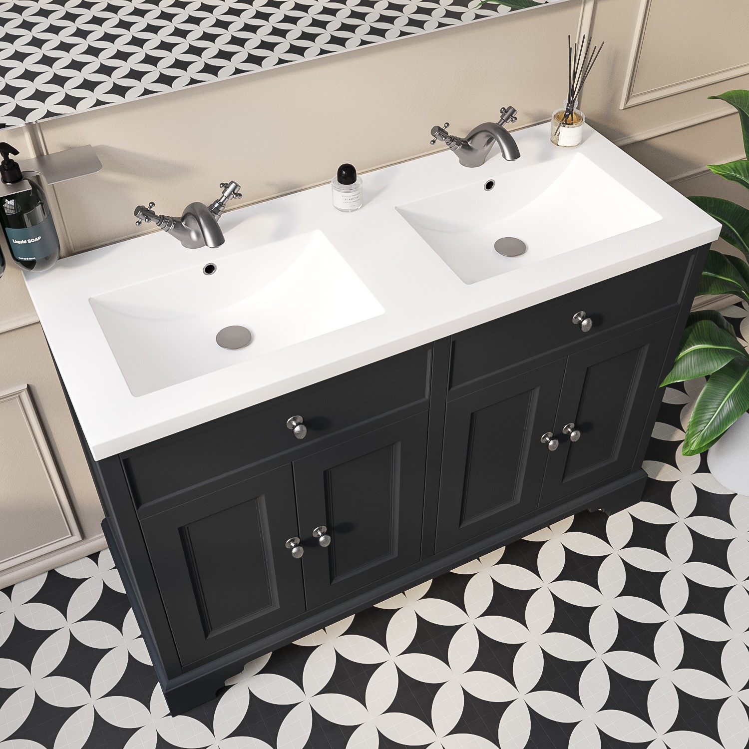 1200mm Grey Freestanding Double Vanity Unit With Basin Burford