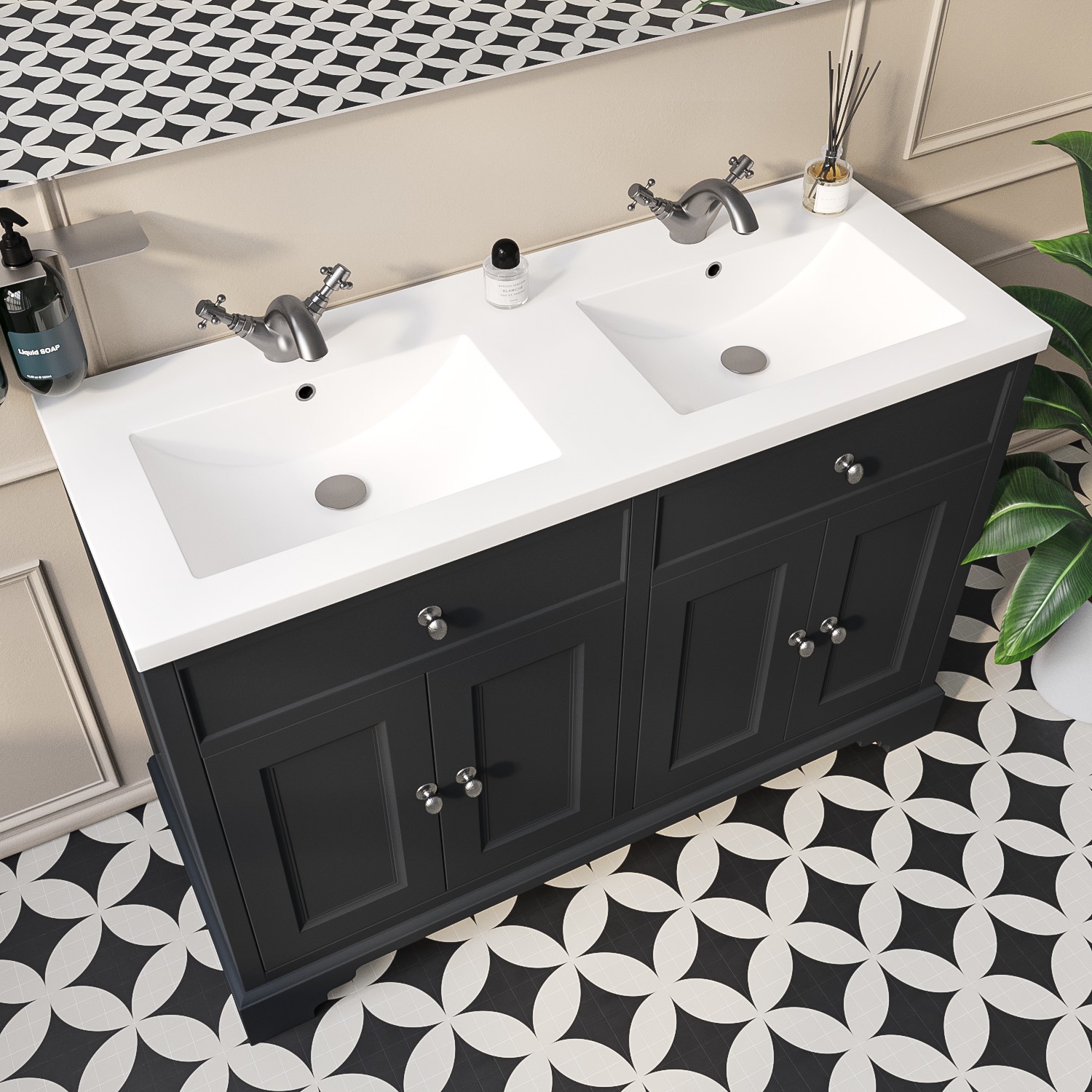 1200mm Grey Freestanding Double Vanity Unit With Basin Burford Better Bathrooms 1200mm Grey Freestanding Double Vanity Unit With Basin Burford Better Bathrooms