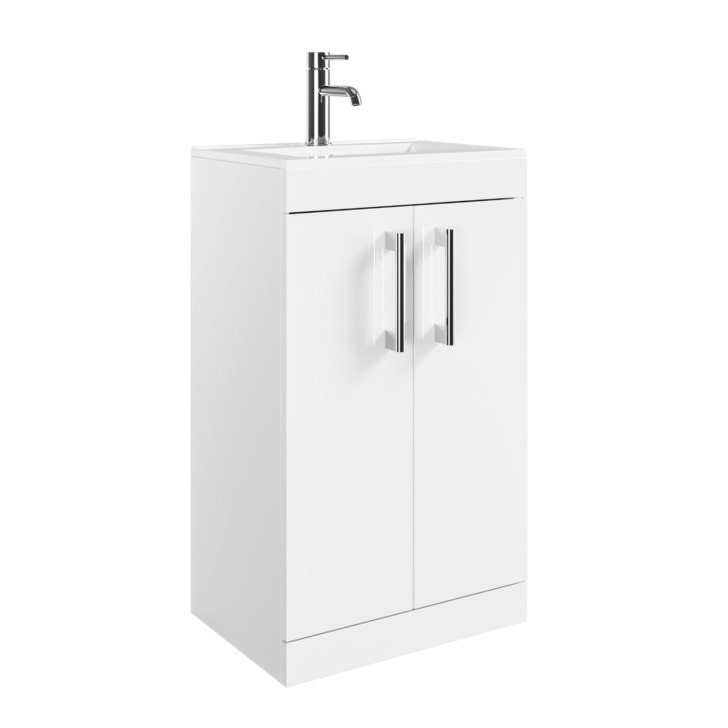 White gloss freestanding vanity unit